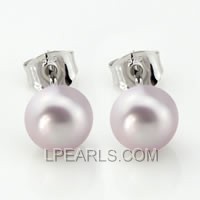 925 silver stud earrings with 7-7.5mm purple button pearls